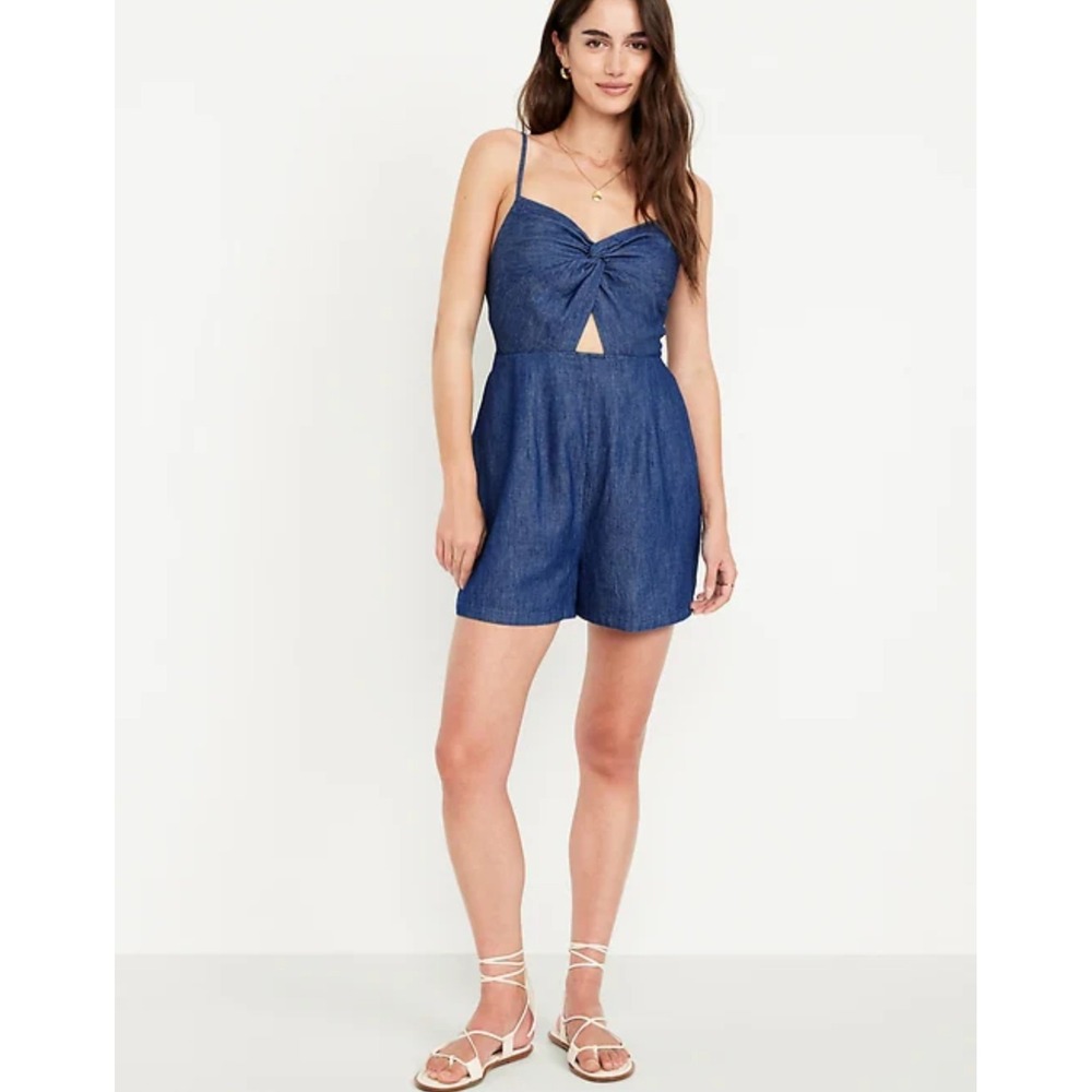 NWT Old Navy Fit & Flare Twist-Front Cami Romper Medium Wash Women's Sz 2X
